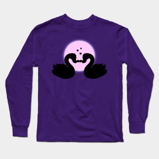 Geese Couple Silhouette Forming A Heart Shape In The Moonlight Long Sleeve T-Shirt